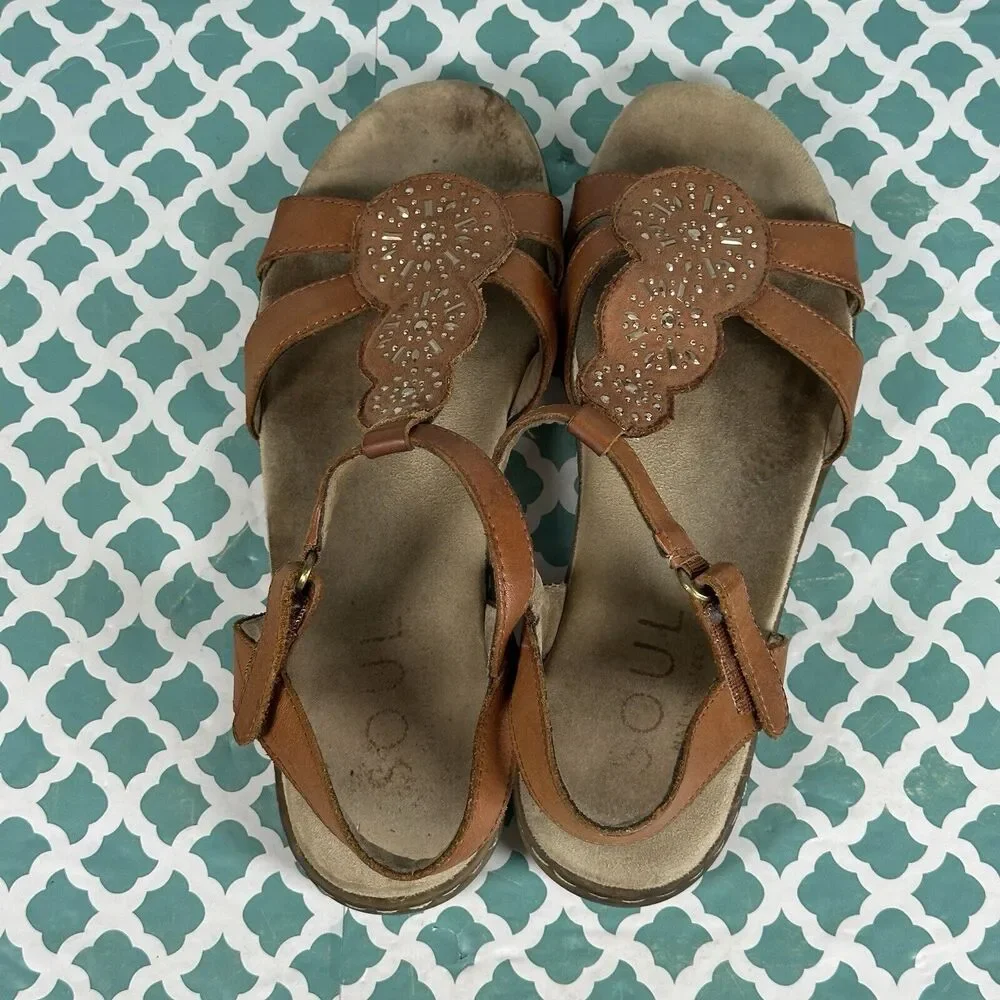 Soul Naturalizer Belle Sandals Women’s Size 9M Brown Leather Ankle Strap Studded